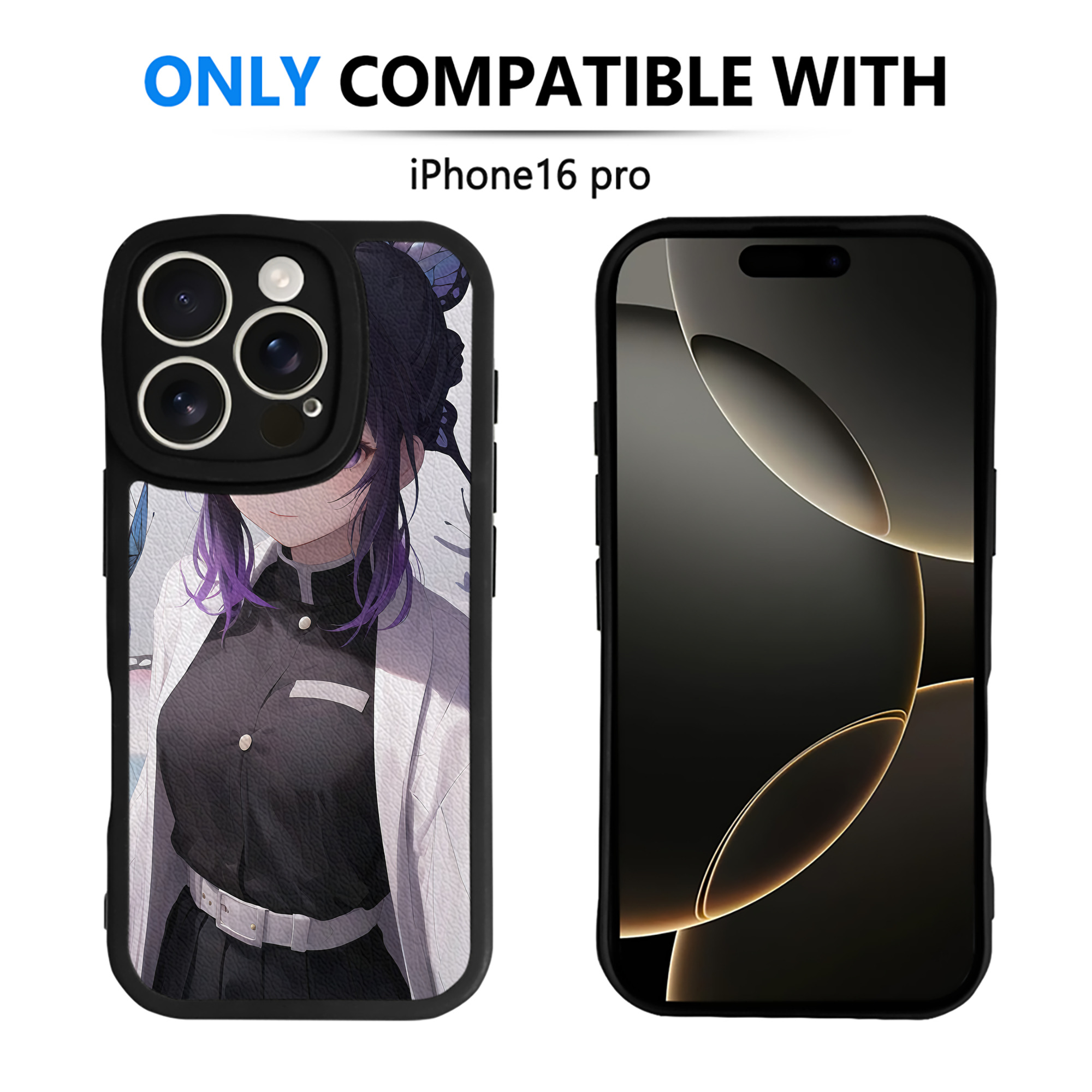 （画像用） 鬼滅の刃（きめつのやいば）蟲柱-胡蝶 しのぶ／こちょう しのぶ Kochou Shinobu 【iPhone 16シリーズ対応】シリコンスマホケース（レザー調） 材質：シリコン